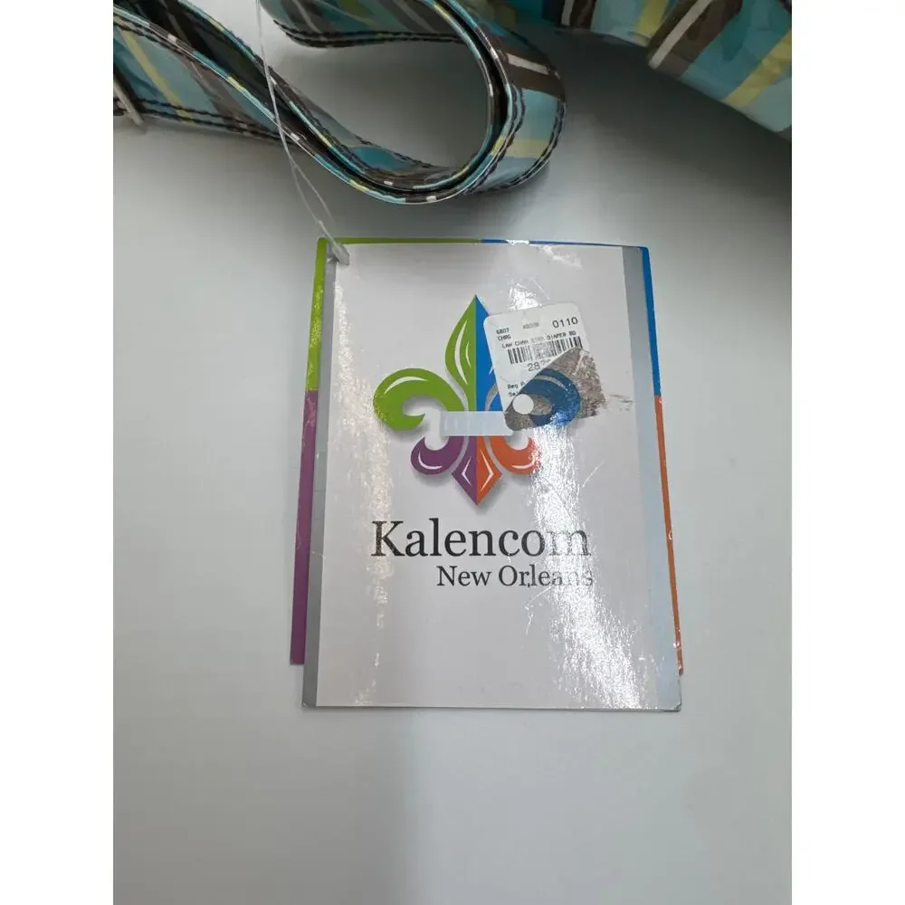 Kalencom Diaper Bag Messenger Turquoise Stripe Laminated Crossbody Set NWT